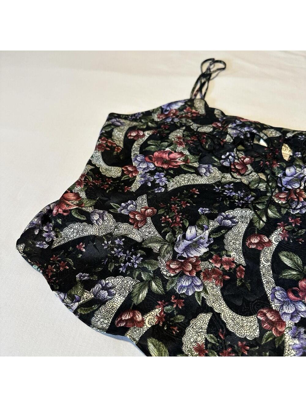 Vintage Victoria’s Secret Black Floral Pajama Lingerie Cropped Cami Top Sz Large - Picture 5 of 11